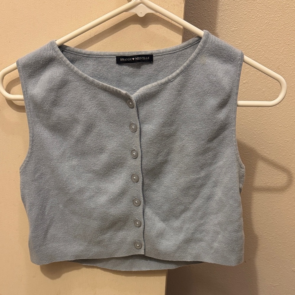 Brandy Melville Light Blue Button-Up Tank Top